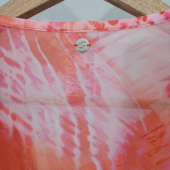 Chicos 1 Womens Size Medium Pink Beaded Tie Dye Tunic Lightweight Sheer Boho - Picture 7 of 15